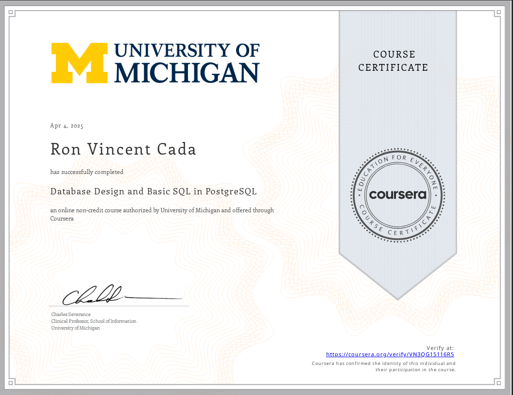 Database Design Certificate